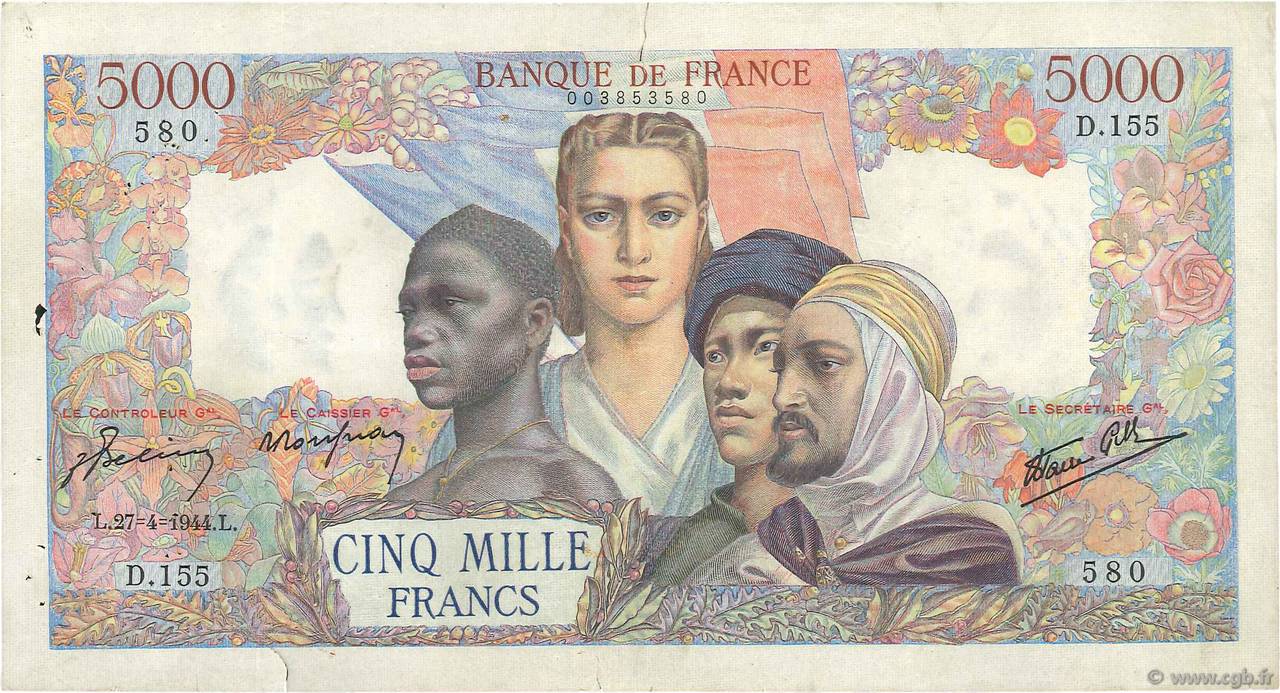 5000 Francs EMPIRE FRANCAIS FRANCIA  1944 F.47.07 BC+