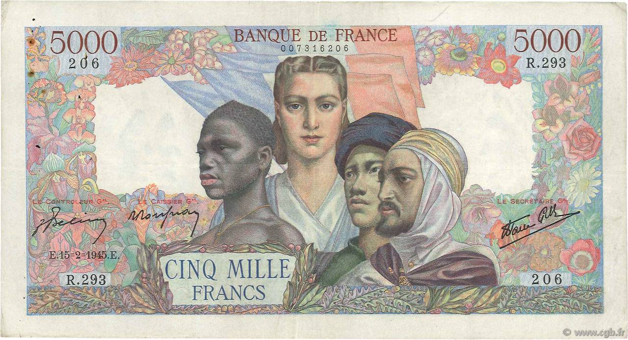 5000 Francs EMPIRE FRANÇAIS FRANCIA  1945 F.47.13 q.BB
