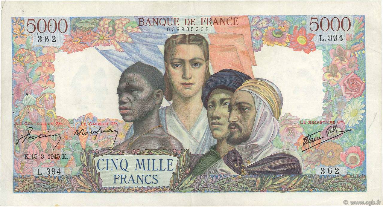5000 Francs EMPIRE FRANÇAIS FRANCIA  1945 F.47.17 MBC