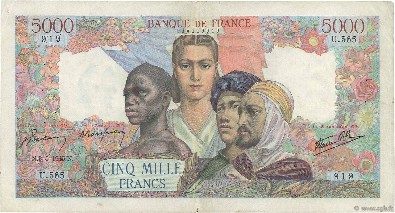 5000 Francs EMPIRE FRANÇAIS FRANCIA  1945 F.47.24 BC+