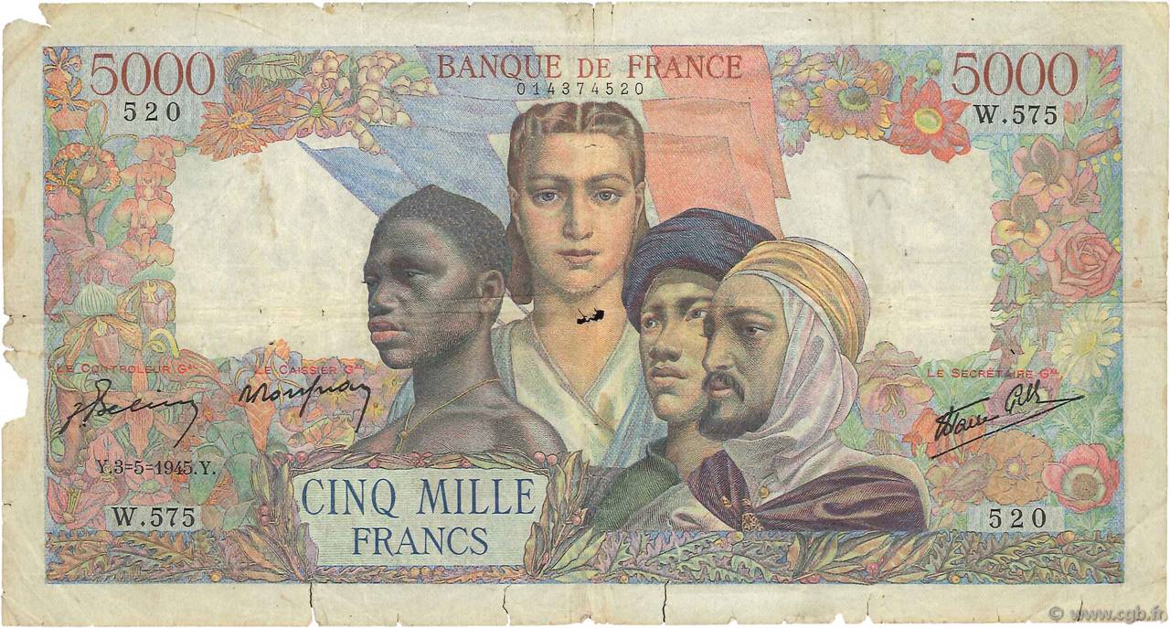 5000 Francs EMPIRE FRANÇAIS FRANCIA  1945 F.47.24 q.B