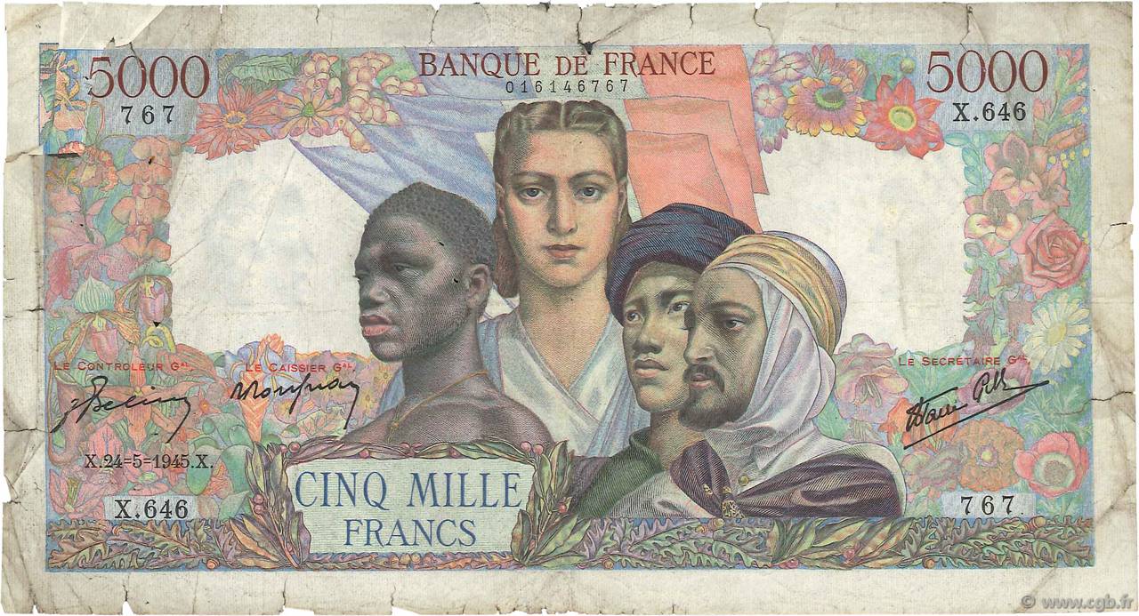 5000 Francs EMPIRE FRANÇAIS FRANCIA  1945 F.47.27 q.B