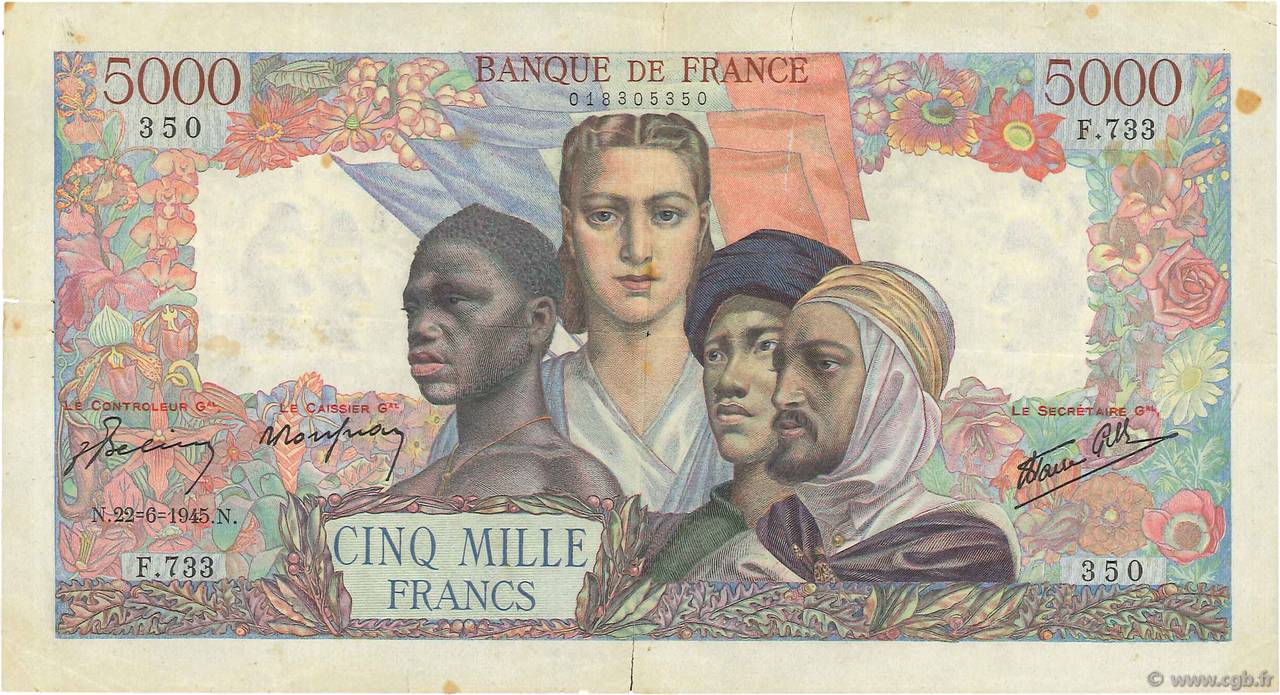 5000 Francs EMPIRE FRANÇAIS FRANCE  1945 F.47.31 pr.TTB