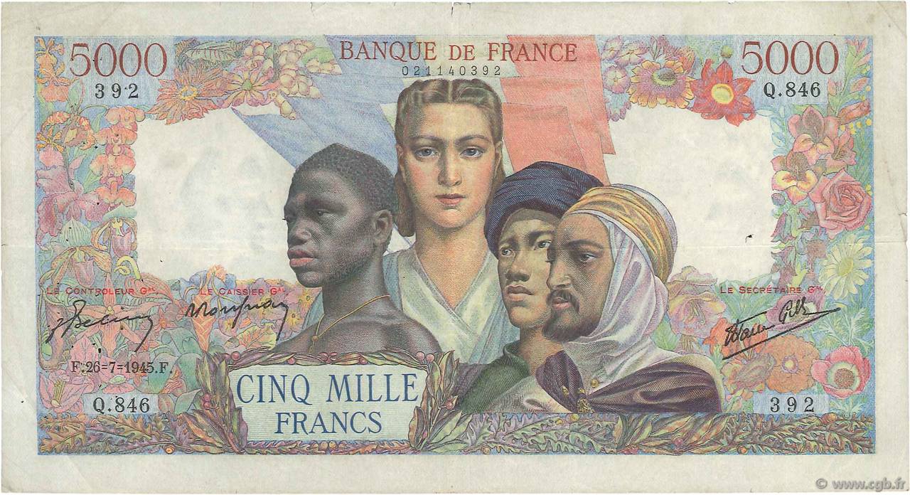 5000 Francs EMPIRE FRANÇAIS FRANCIA  1945 F.47.36 BC+