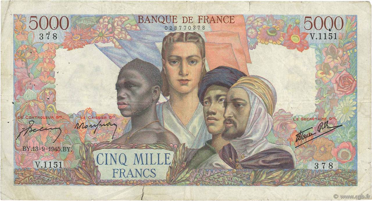 5000 Francs EMPIRE FRANÇAIS FRANKREICH  1945 F.47.43 S
