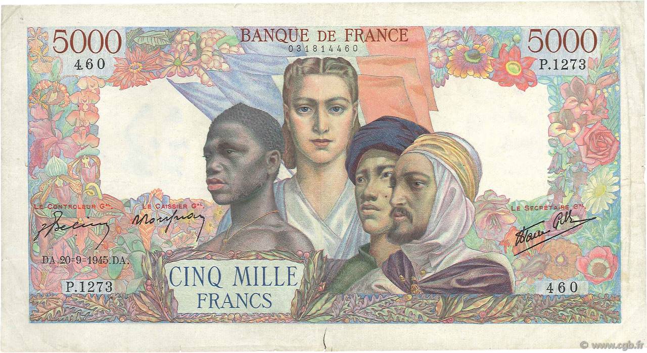 5000 Francs EMPIRE FRANÇAIS FRANCIA  1945 F.47.44 BC+