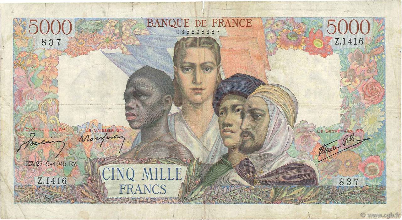 5000 Francs EMPIRE FRANÇAIS FRANKREICH  1945 F.47.45 SGE