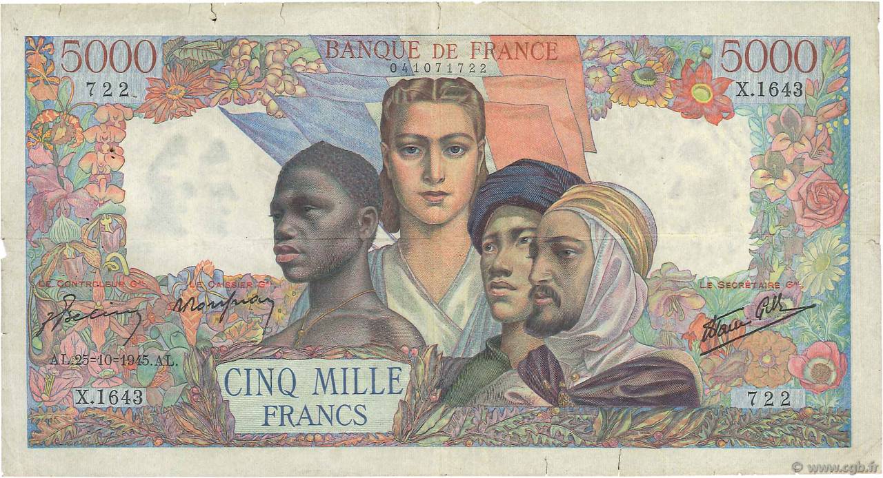5000 Francs EMPIRE FRANÇAIS FRANCE  1945 F.47.48 B+