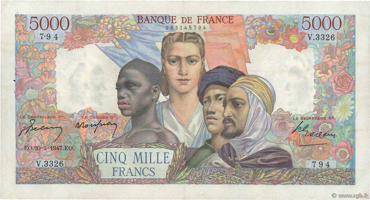 5000 Francs EMPIRE FRANÇAIS FRANCIA  1947 F.47.59 MBC+