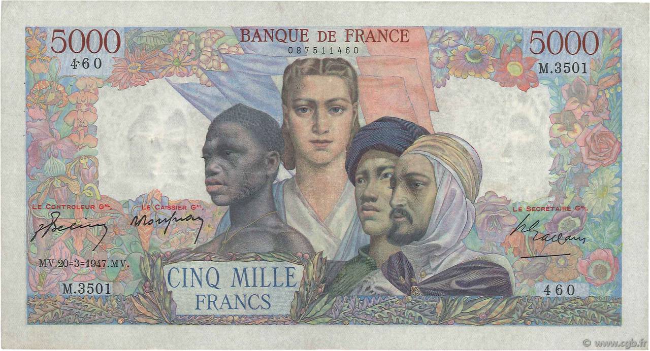 5000 Francs EMPIRE FRANÇAIS FRANKREICH  1947 F.47.59 fVZ