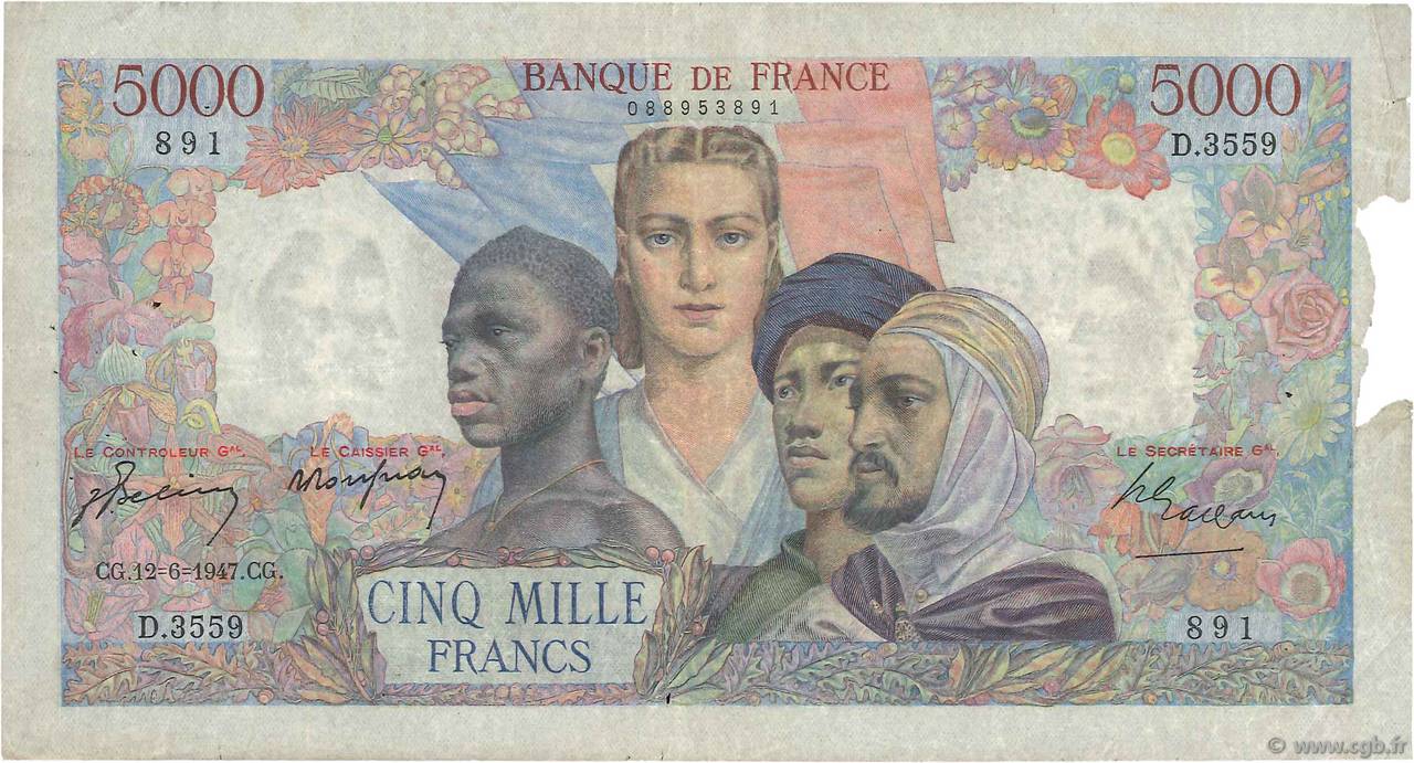 5000 Francs EMPIRE FRANÇAIS FRANKREICH  1947 F.47.60 SGE