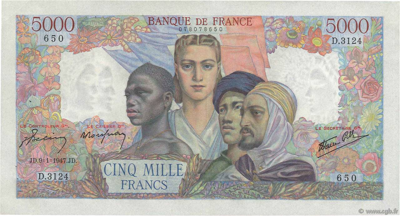 5000 Francs EMPIRE FRANÇAIS FRANKREICH  1947 F.47.58 VZ+