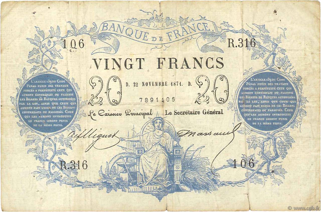 20 Francs type 1871 FRANCE  1871 F.A46.02 F