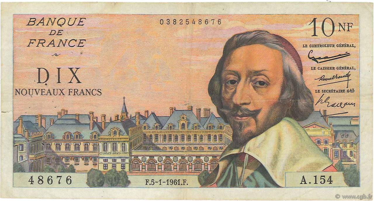 10 Nouveaux Francs RICHELIEU FRANCIA  1961 F.57.13 q.BB