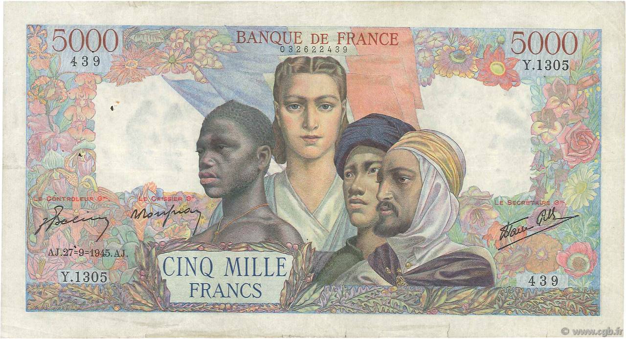 5000 Francs EMPIRE FRANÇAIS FRANCIA  1945 F.47.45 BC+