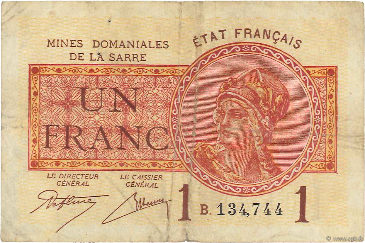 1 Franc MINES DOMANIALES DE LA SARRE FRANCE  1920 VF.51.02 F