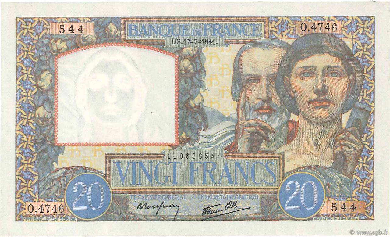 20 Francs TRAVAIL ET SCIENCE FRANCIA  1941 F.12.16 SC