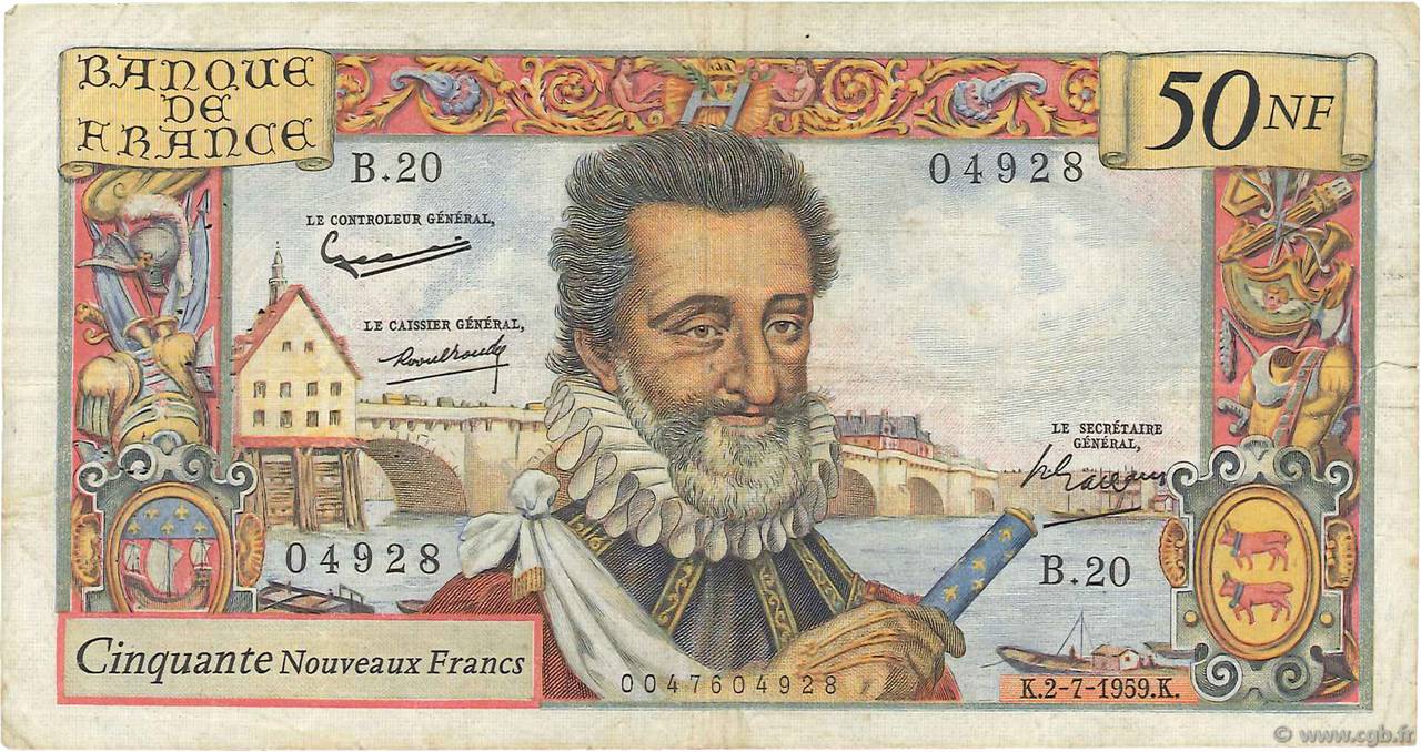 50 Nouveaux Francs HENRI IV FRANCIA  1959 F.58.02 MB