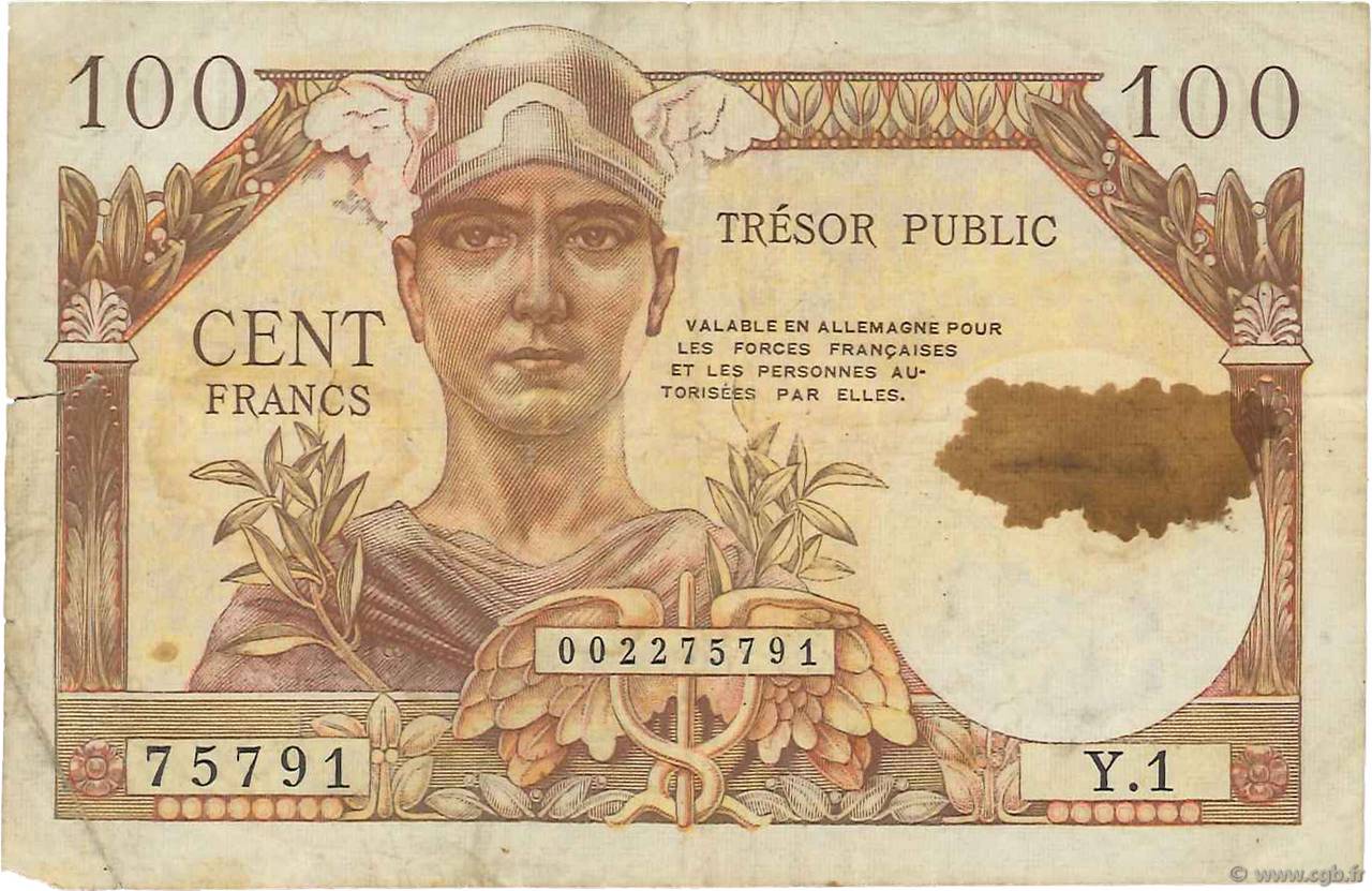100 Francs TRÉSOR PUBLIC FRANCE  1955 VF.34.01 F