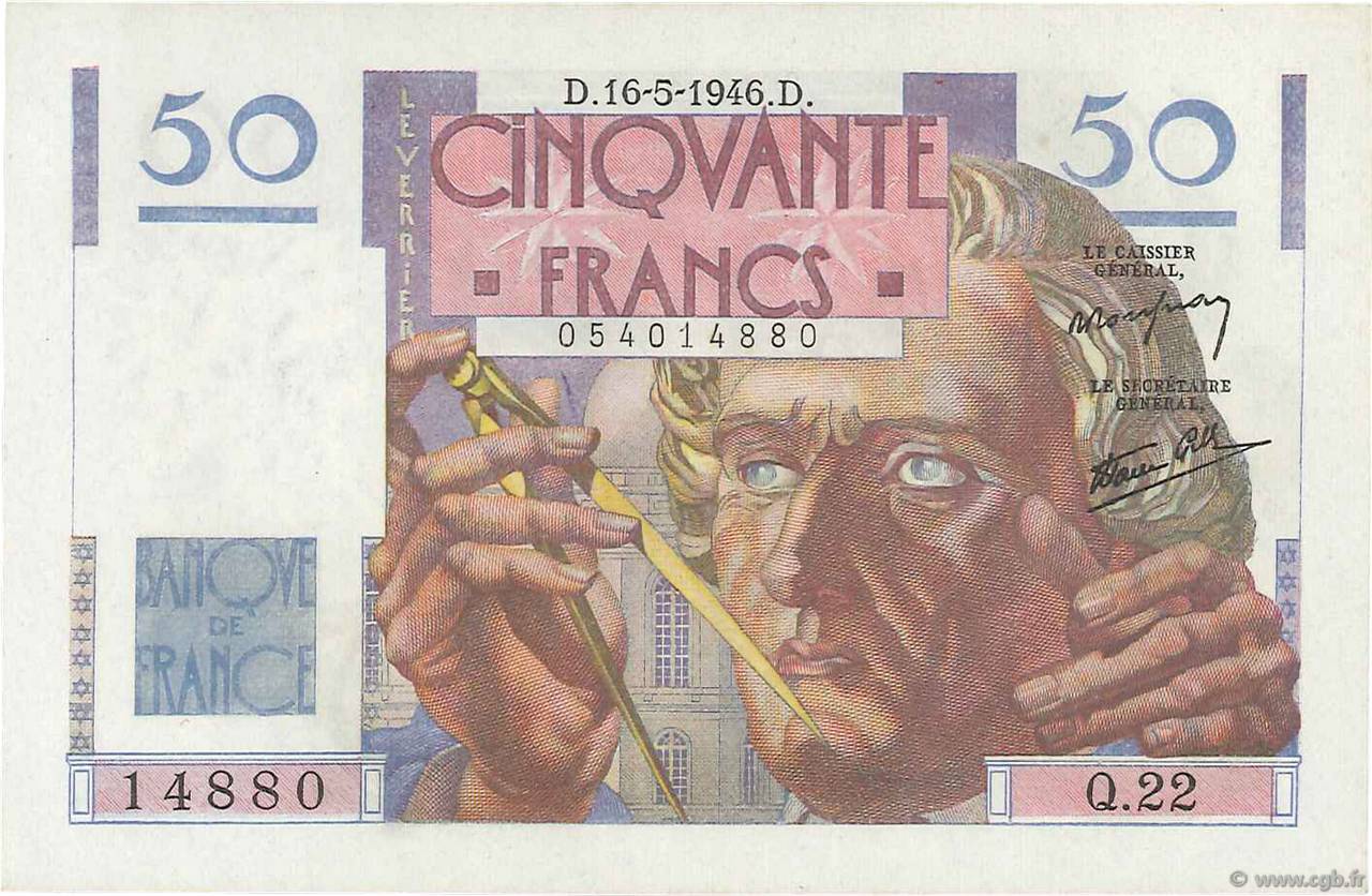 50 Francs LE VERRIER FRANCE  1946 F.20.04 UNC-