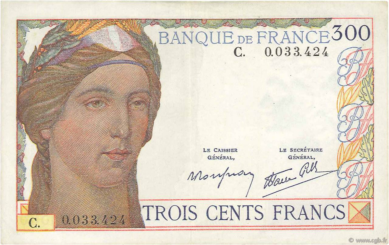 300 Francs FRANCE  1938 F.29.01 XF-