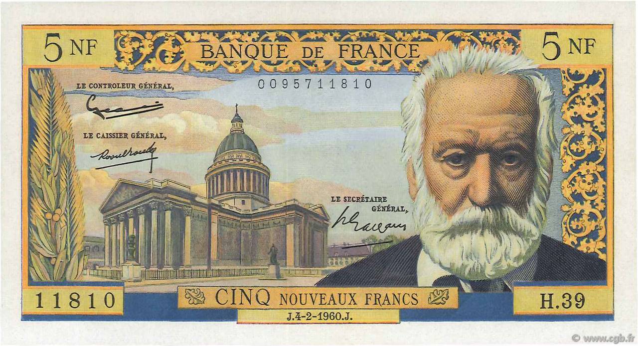 5 Nouveaux Francs VICTOR HUGO FRANCIA  1960 F.56.05 EBC+