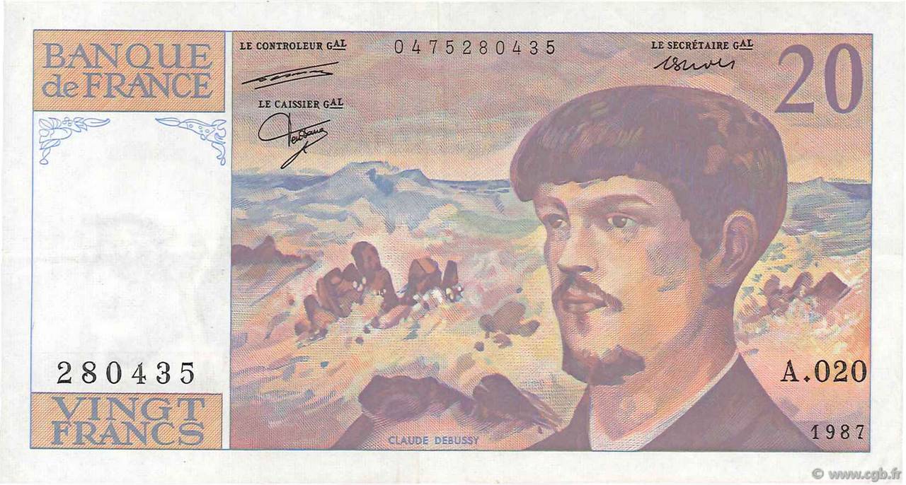 20 Francs DEBUSSY FRANCIA  1987 F.66.08A20 MBC