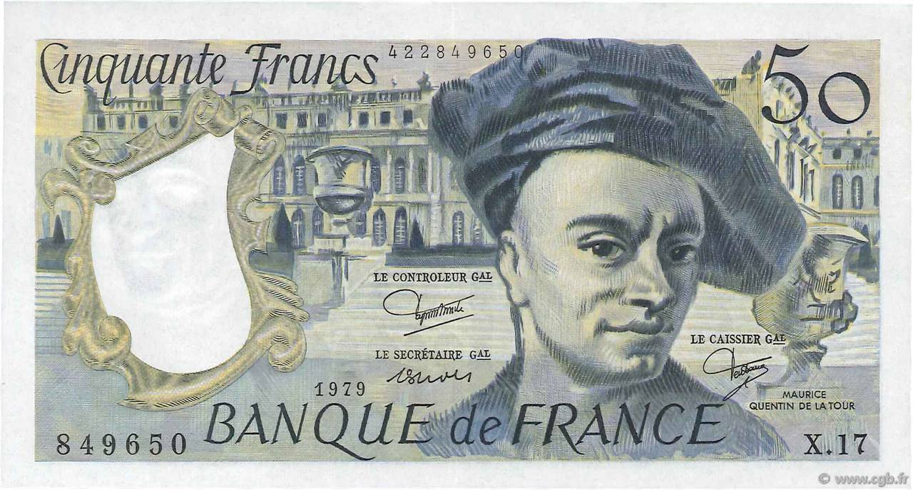 50 Francs QUENTIN DE LA TOUR FRANCIA  1979 F.67.05 q.AU