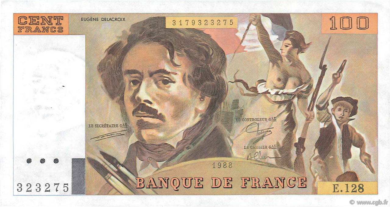 100 Francs DELACROIX modifié FRANKREICH  1988 F.69.12 VZ