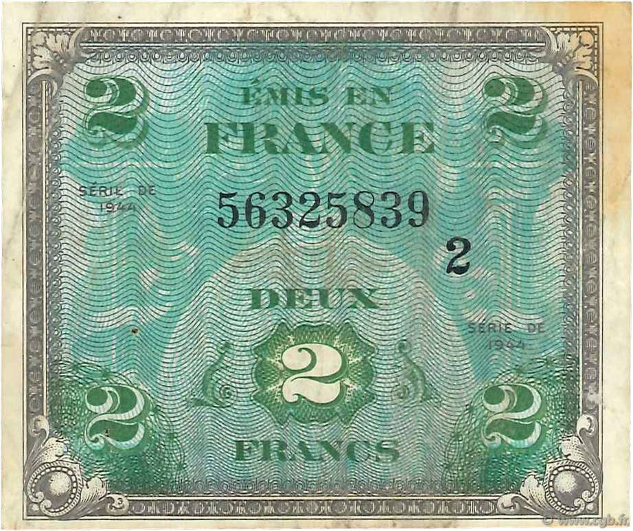 2 Francs DRAPEAU FRANKREICH  1944 VF.16.02 fSS