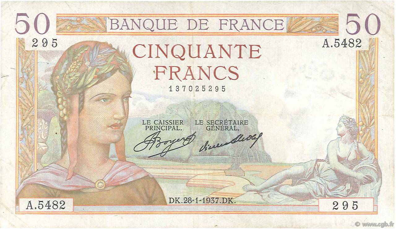 50 Francs CÉRÈS FRANCIA  1937 F.17.33 BC