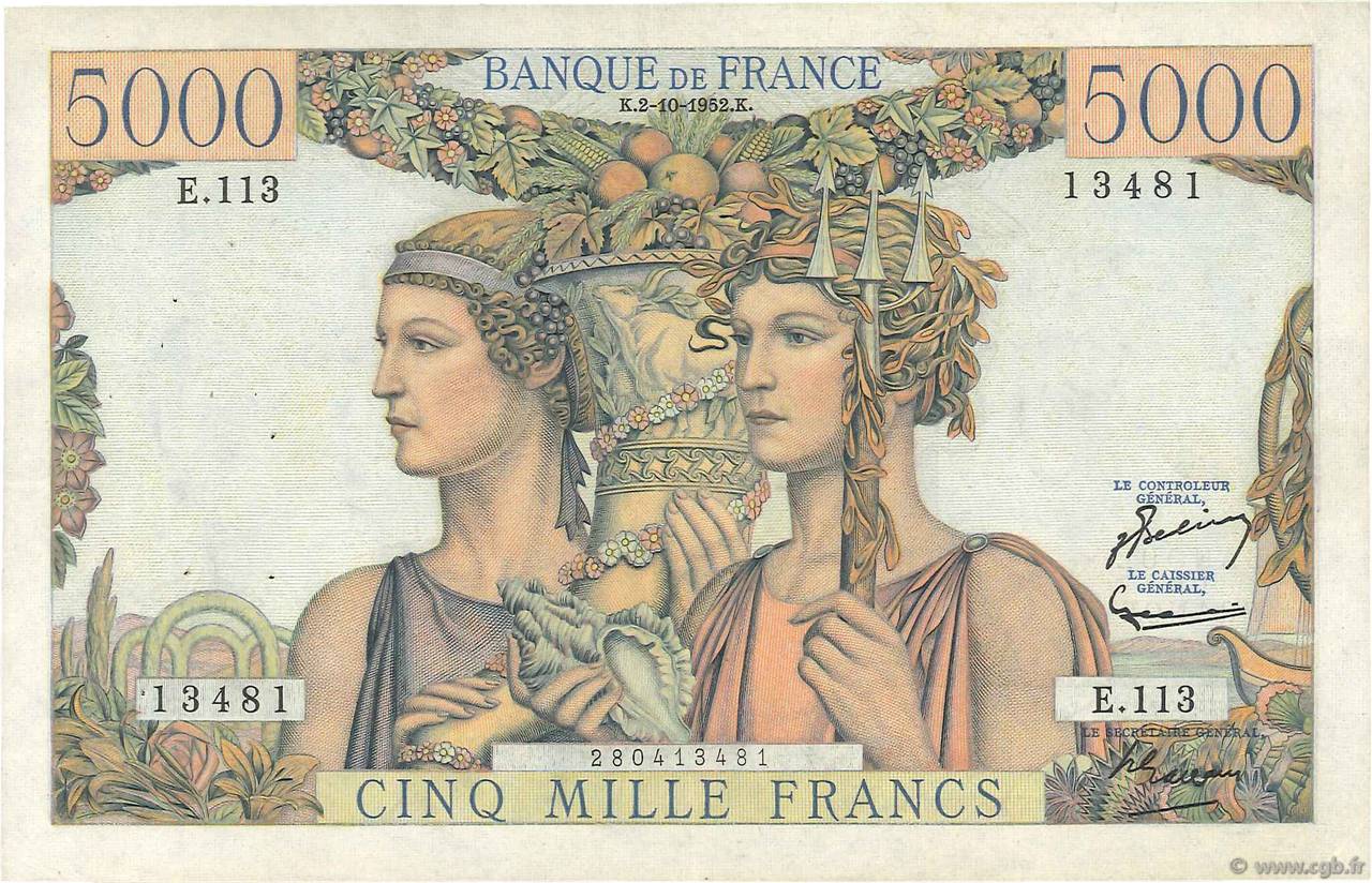 5000 Francs TERRE ET MER FRANCIA  1952 F.48.07 BB