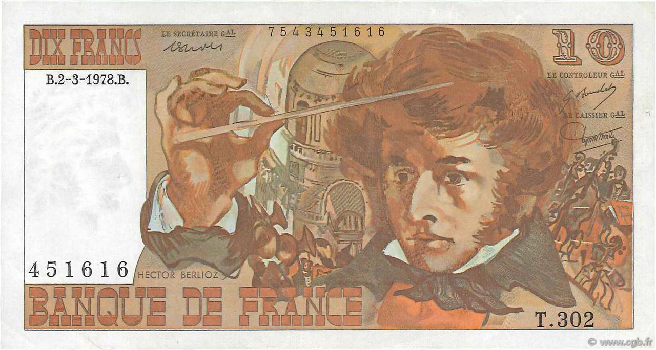 10 Francs BERLIOZ FRANKREICH  1978 F.63.23 fVZ