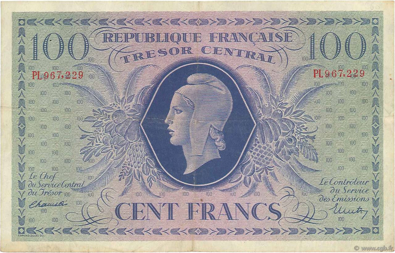 100 Francs MARIANNE FRANKREICH  1943 VF.06.01e fSS