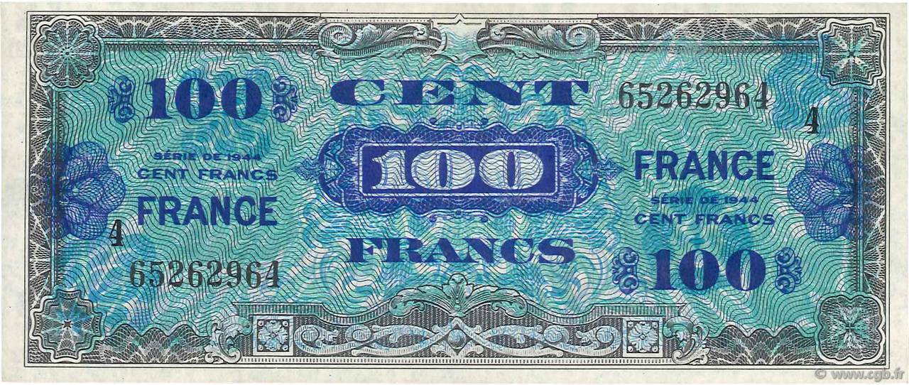 100 Francs FRANCE FRANCE  1945 VF.25.04 UNC-