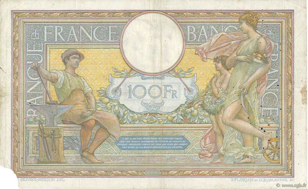 100 Francs Luc Olivier Merson Sans Lom France 1910 F.23.02 B95 3165 