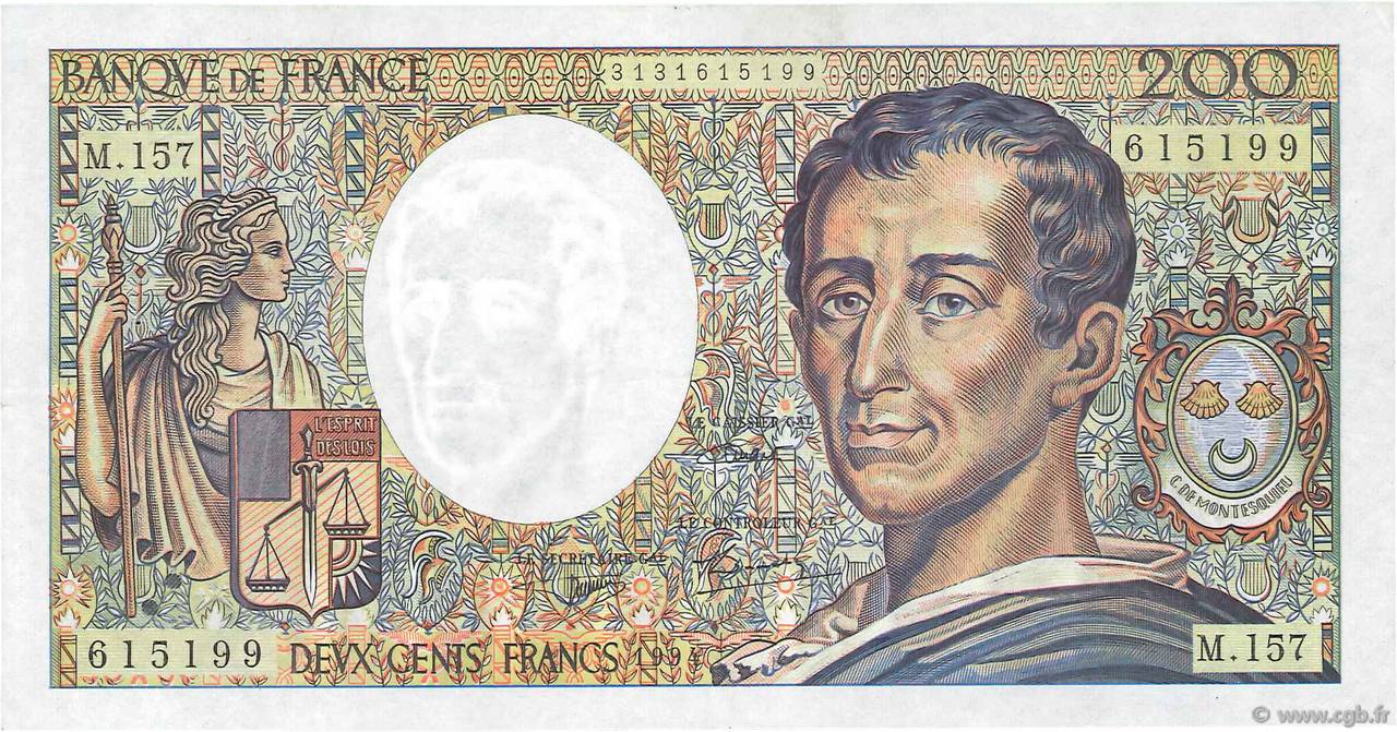 200 Francs MONTESQUIEU Modifié FRANCE  1994 F.70/2.01 XF-