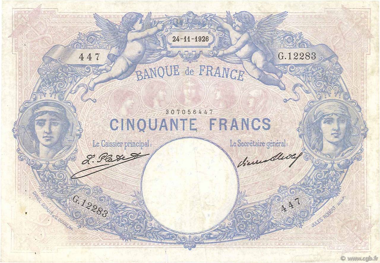 50 Francs BLEU ET ROSE FRANCE  1926 F.14.39 TB