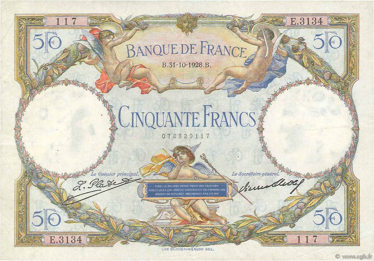 50 Francs LUC OLIVIER MERSON FRANCIA  1928 F.15.02 BB
