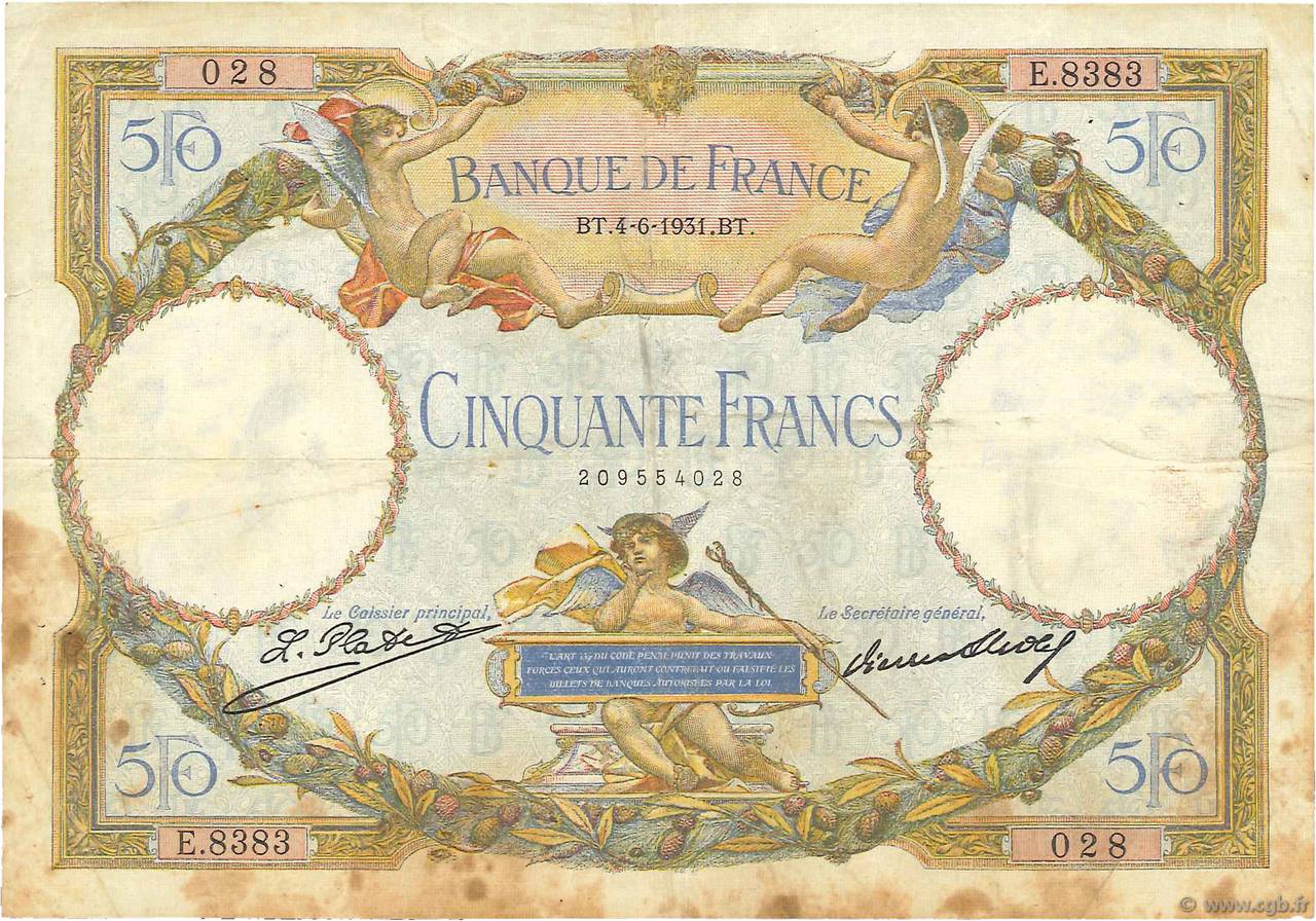 50 Francs LUC OLIVIER MERSON type modifié FRANCIA  1931 F.16.02 MB