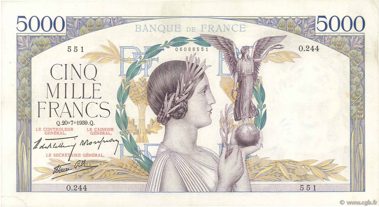 5000 Francs VICTOIRE Impression à plat FRANCIA  1939 F.46.08 BB