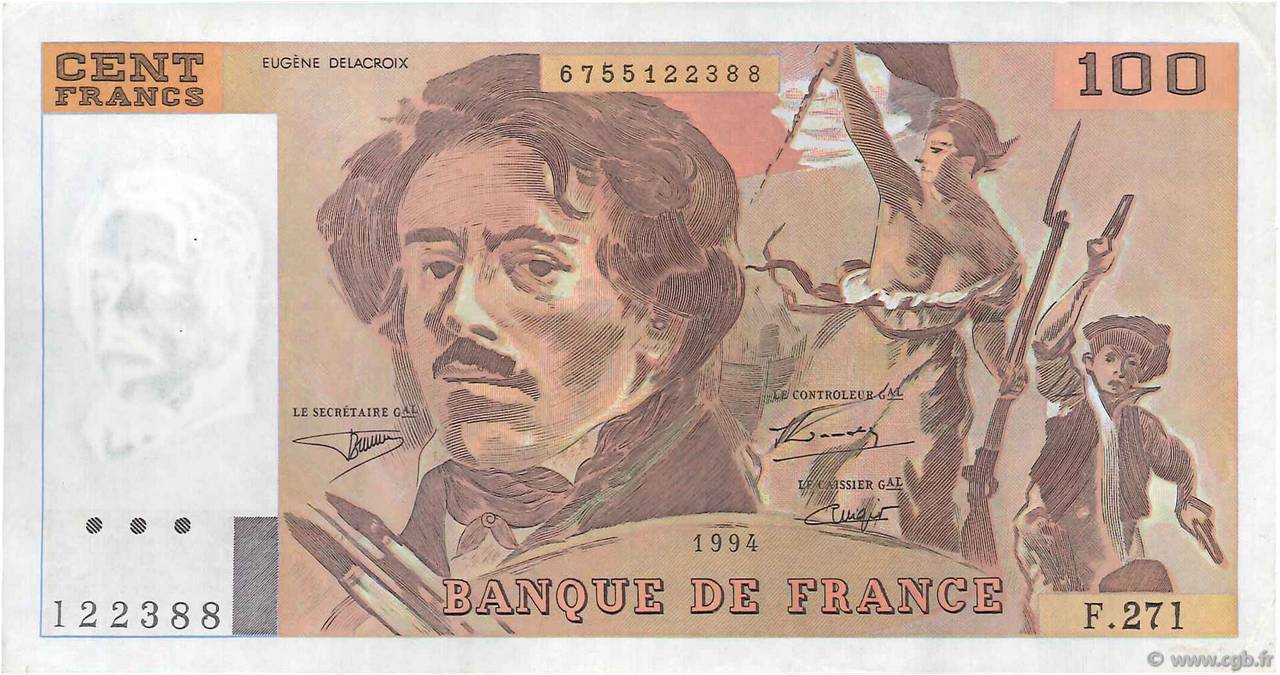100 Francs DELACROIX 442-1 & 442-2 FRANCIA  1994 F.69ter.01a EBC