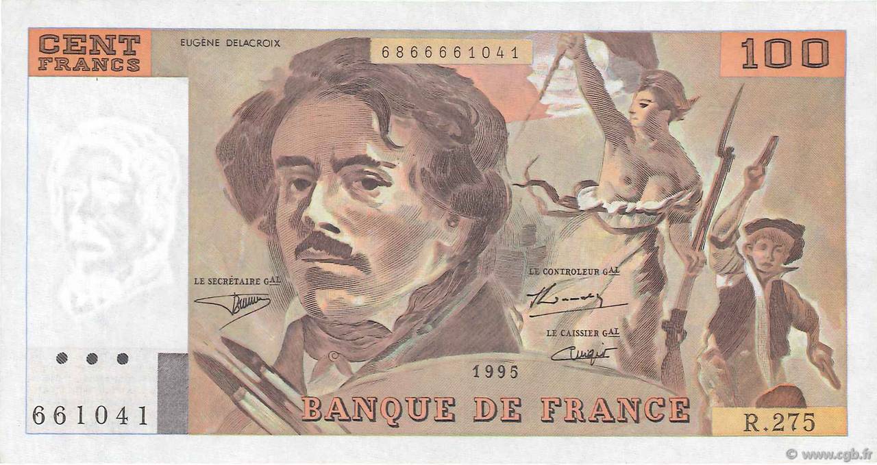 100 Francs DELACROIX 442-1 & 442-2 FRANCIA  1995 F.69ter.02b SPL