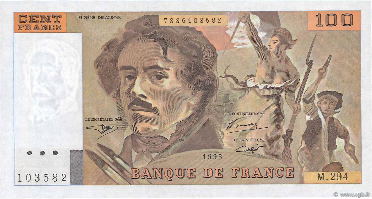 100 Francs DELACROIX 442-1 & 442-2 FRANCIA  1995 F.69ter.02c SC+