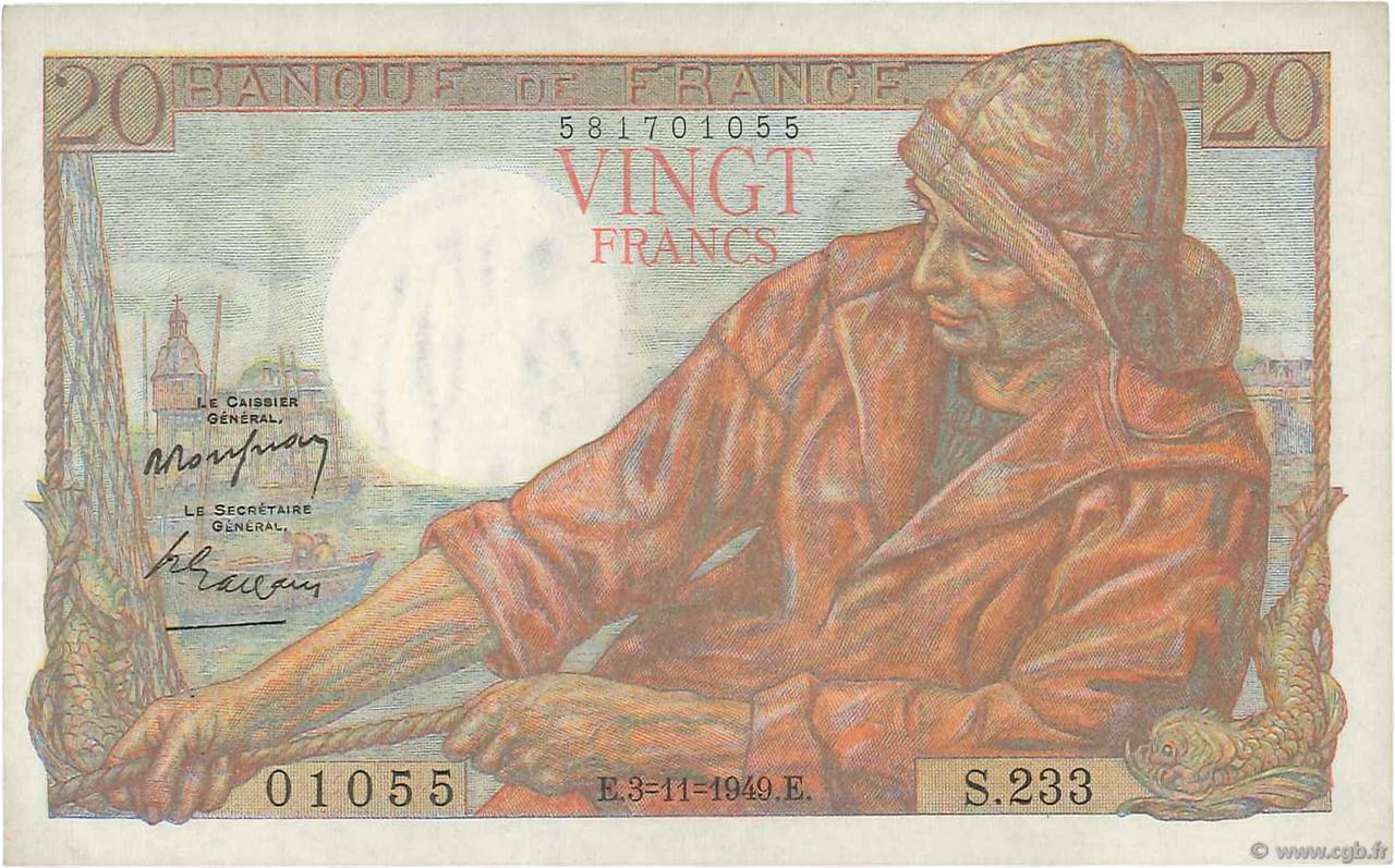 20 Francs PÊCHEUR FRANCIA  1949 F.13.16 MBC
