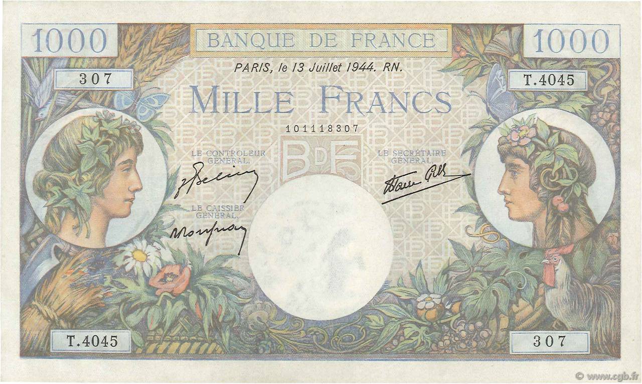 1000 Francs COMMERCE ET INDUSTRIE FRANKREICH  1944 F.39.11 fST