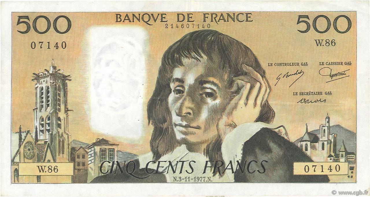 500 Francs PASCAL FRANCIA  1977 F.71.17 MBC