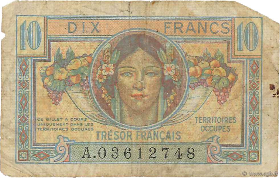 10 Francs TRÉSOR FRANÇAIS FRANCIA  1947 VF.30.01 B