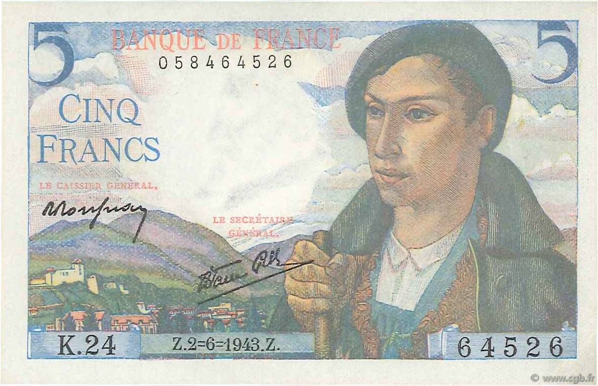 5 Francs BERGER FRANCIA  1943 F.05.01 AU