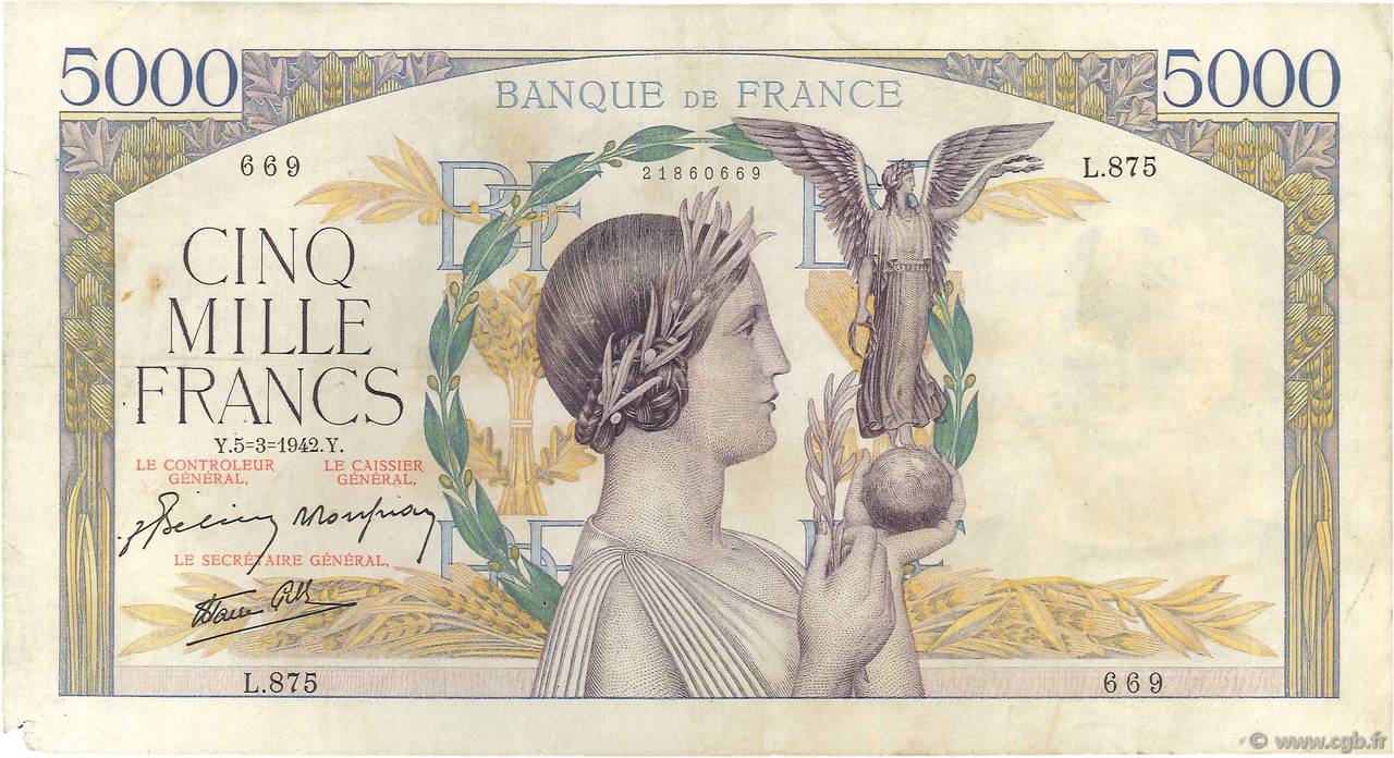 5000 Francs VICTOIRE Impression à plat FRANCIA  1942 F.46.34 MB